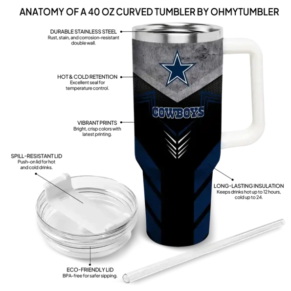 personalized dallas cowboys arrow armor blue black curved tumbler new arrival.webp