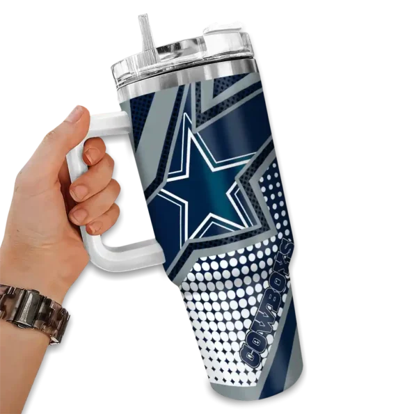 personalized dallas cowboys arrow burst blue curved tumbler fashion forward.webp
