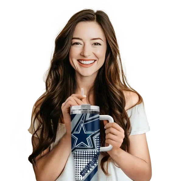 personalized dallas cowboys arrow burst blue curved tumbler premium grade.webp