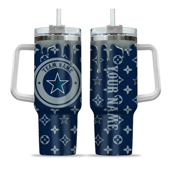personalized dallas cowboys bullseye drips blue curved tumbler best selling.webp