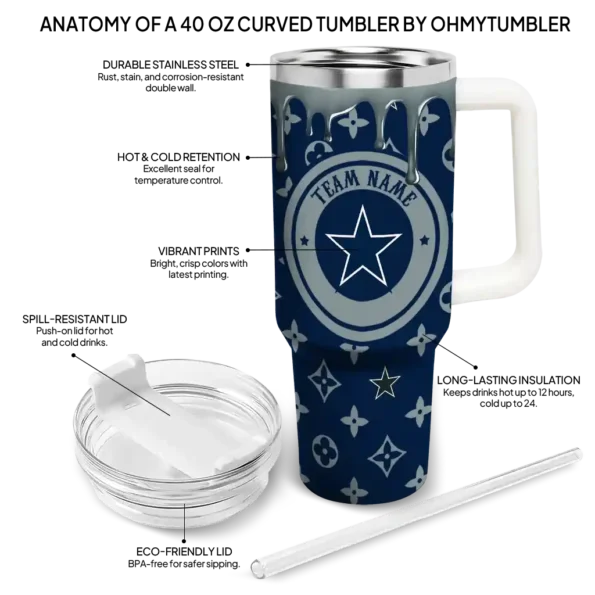 personalized dallas cowboys bullseye drips blue curved tumbler new arrival.webp