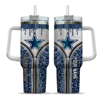 personalized dallas cowboys leopard zipper blue curved tumbler best selling.webp