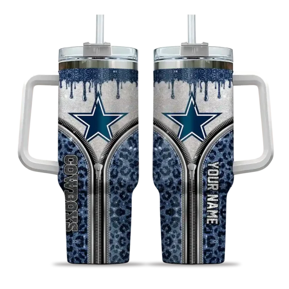 personalized dallas cowboys leopard zipper blue curved tumbler best selling.webp