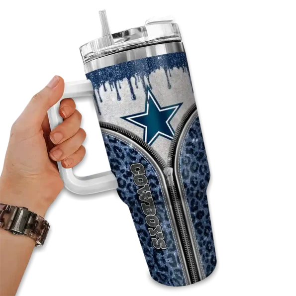 personalized dallas cowboys leopard zipper blue curved tumbler fashion forward.webp