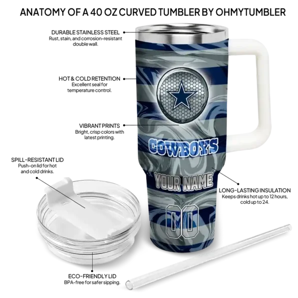 personalized dallas cowboys marbled stripes blue curved tumbler new arrival.webp