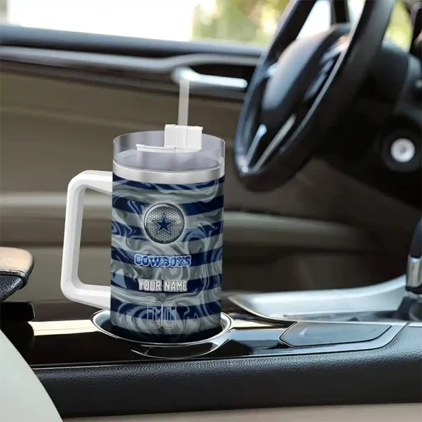 personalized dallas cowboys marbled stripes blue curved tumbler trendy.webp
