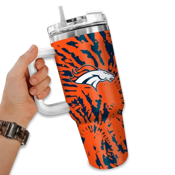 personalized denver broncos burst swirl orange curved tumbler fashion forward.webp