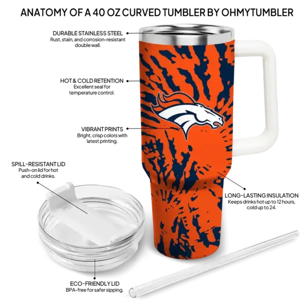 personalized denver broncos burst swirl orange curved tumbler new arrival.webp