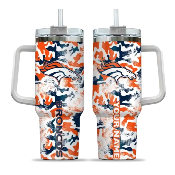personalized denver broncos camo mashup orange white curved tumbler best selling.webp