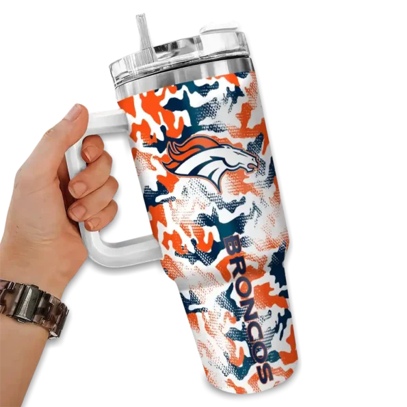 personalized denver broncos camo mashup orange white curved tumbler fashion forward.webp
