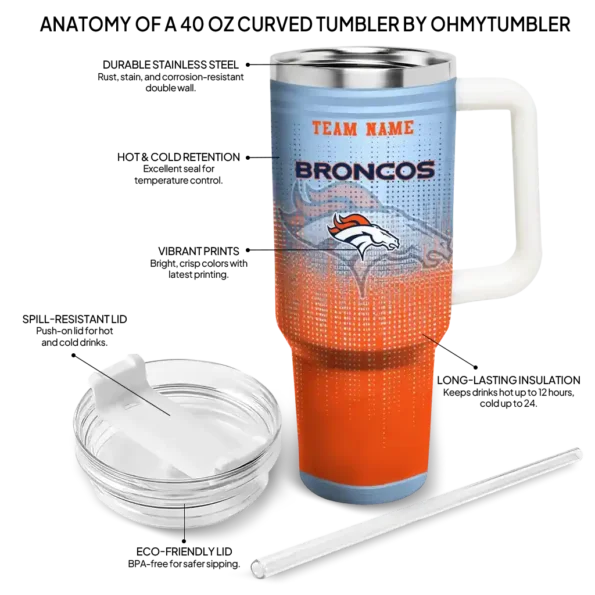 personalized denver broncos gradient dots orange curved tumbler new arrival.webp