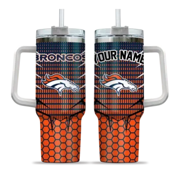 personalized denver broncos hex texture orange curved tumbler best selling.webp