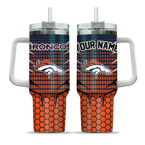 personalized denver broncos hex texture orange curved tumbler best selling.webp