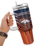 personalized denver broncos hex texture orange curved tumbler best selling.webp