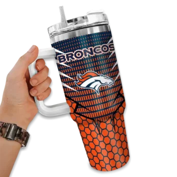 personalized denver broncos hex texture orange curved tumbler fashion forward.webp