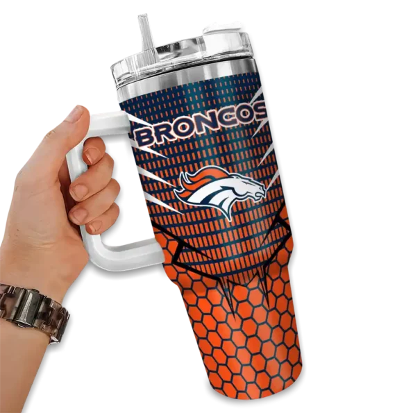 personalized denver broncos hex texture orange curved tumbler fashion forward.webp