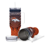 personalized denver broncos hex texture orange curved tumbler best selling.webp