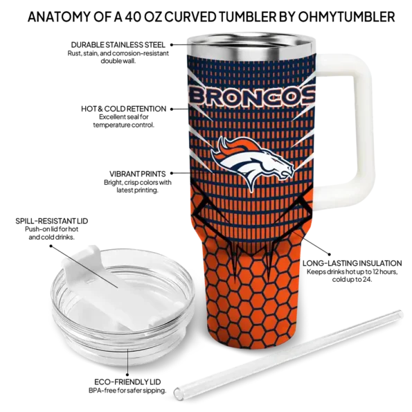 personalized denver broncos hex texture orange curved tumbler new arrival.webp