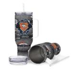 personalized denver broncos superman shield orange gray curved tumbler best selling.webp