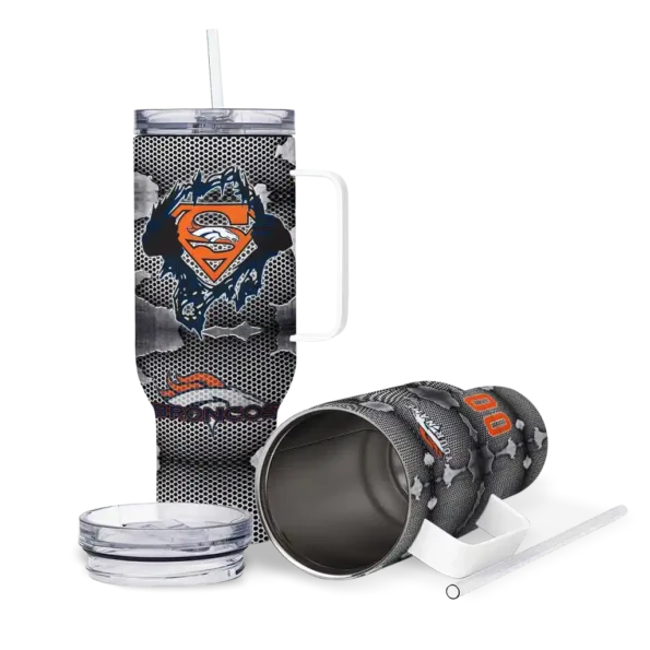 personalized denver broncos superman shield orange gray curved tumbler high quality.webp