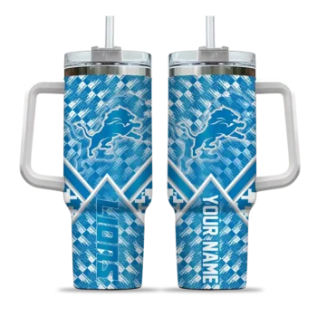 personalized detroit lions chevron angle blue curved tumbler best selling.webp