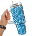personalized detroit lions chevron angle blue curved tumbler best selling.webp
