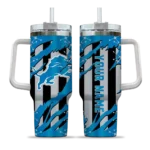 personalized detroit lions claw cut blue black curved tumbler best selling.webp