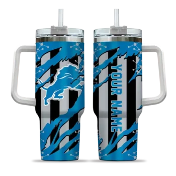 personalized detroit lions claw cut blue black curved tumbler best selling.webp