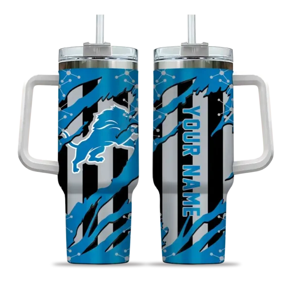 personalized detroit lions claw cut blue black curved tumbler best selling.webp