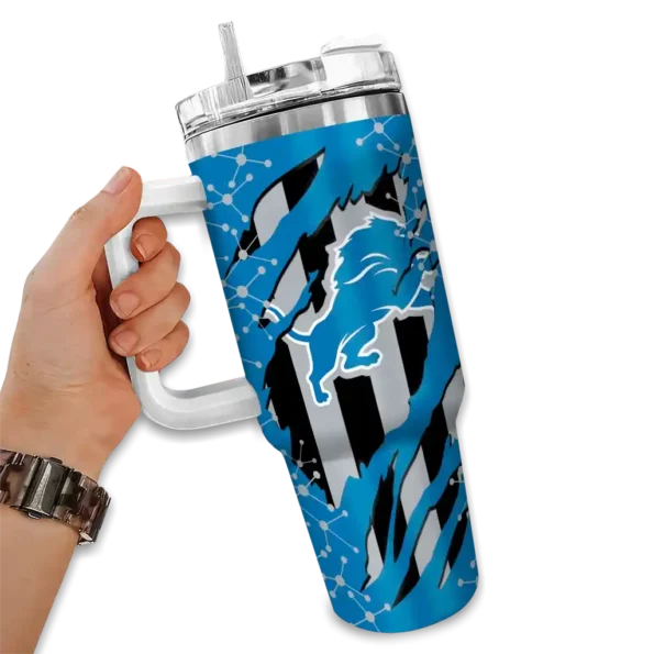 personalized detroit lions claw cut blue black curved tumbler fashion forward.webp