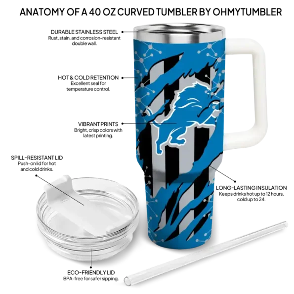 personalized detroit lions claw cut blue black curved tumbler new arrival.webp