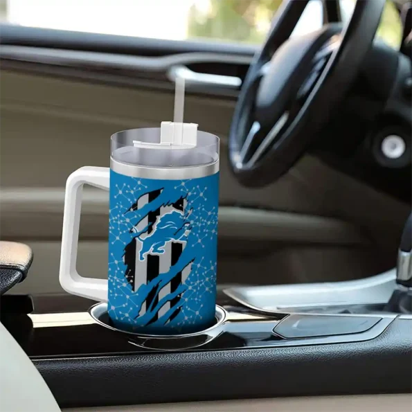 personalized detroit lions claw cut blue black curved tumbler trendy.webp