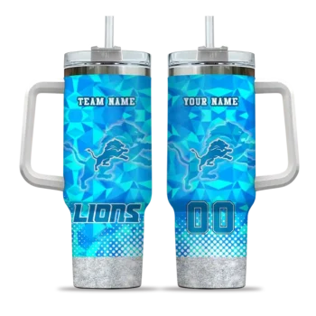personalized detroit lions geometric prism blue curved tumbler best selling.webp