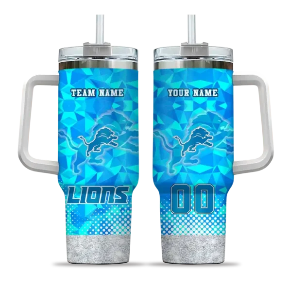 personalized detroit lions geometric prism blue curved tumbler best selling.webp