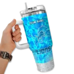 personalized detroit lions geometric prism blue curved tumbler best selling.webp