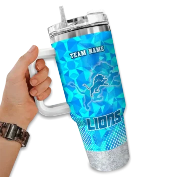 personalized detroit lions geometric prism blue curved tumbler fashion forward.webp