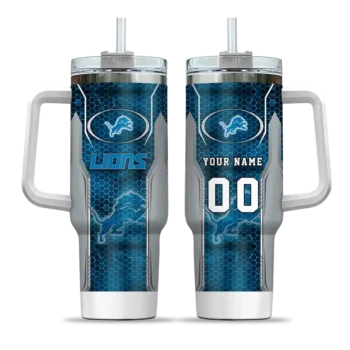 personalized detroit lions hexagon armor blue curved tumbler best selling.webp
