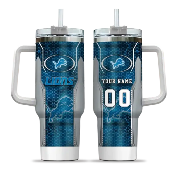 personalized detroit lions hexagon armor blue curved tumbler best selling.webp