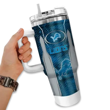 personalized detroit lions hexagon armor blue curved tumbler fashion forward.webp