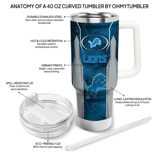 personalized detroit lions hexagon armor blue curved tumbler new arrival.webp