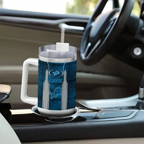 personalized detroit lions hexagon armor blue curved tumbler trendy.webp