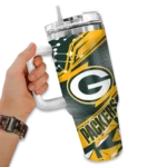 personalized green bay packers abstract paths green curved tumbler best selling.webp