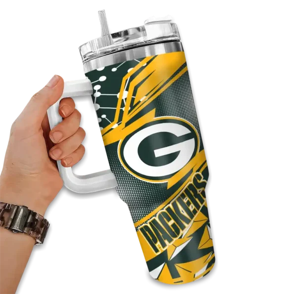 personalized green bay packers abstract paths green curved tumbler fashion forward.webp
