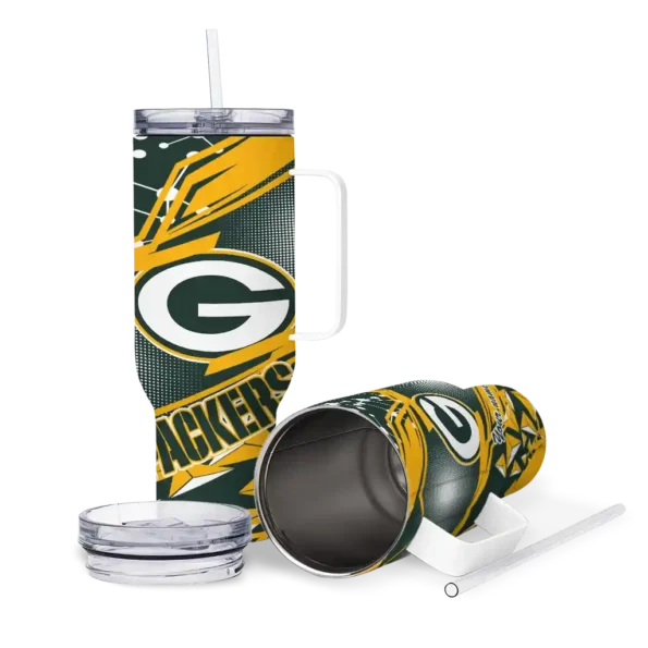 personalized green bay packers abstract paths green curved tumbler high quality.webp