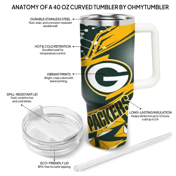 personalized green bay packers abstract paths green curved tumbler new arrival.webp