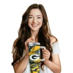 personalized green bay packers abstract paths green curved tumbler best selling.webp