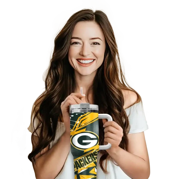 personalized green bay packers abstract paths green curved tumbler premium grade.webp