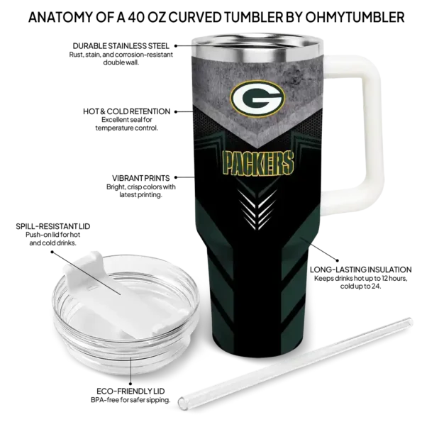 personalized green bay packers arrow armor green black curved tumbler new arrival.webp