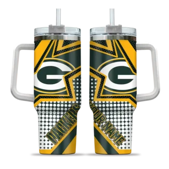 personalized green bay packers arrow burst green curved tumbler best selling.webp