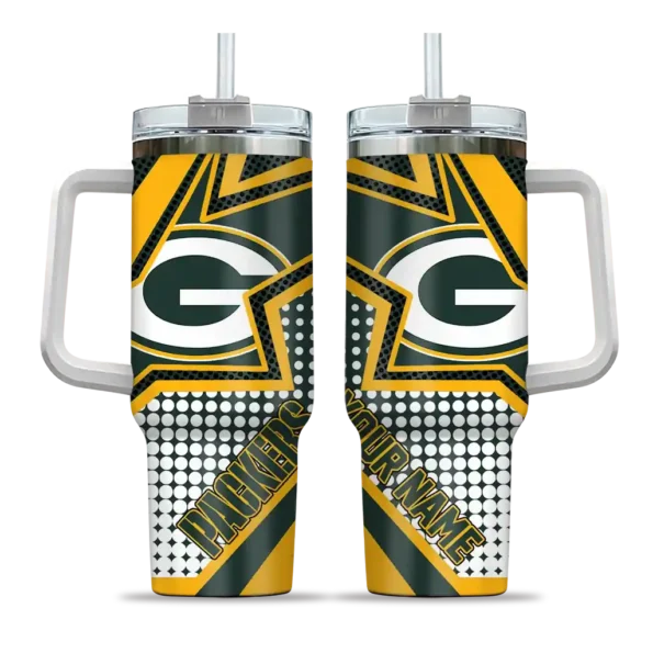 personalized green bay packers arrow burst green curved tumbler best selling.webp